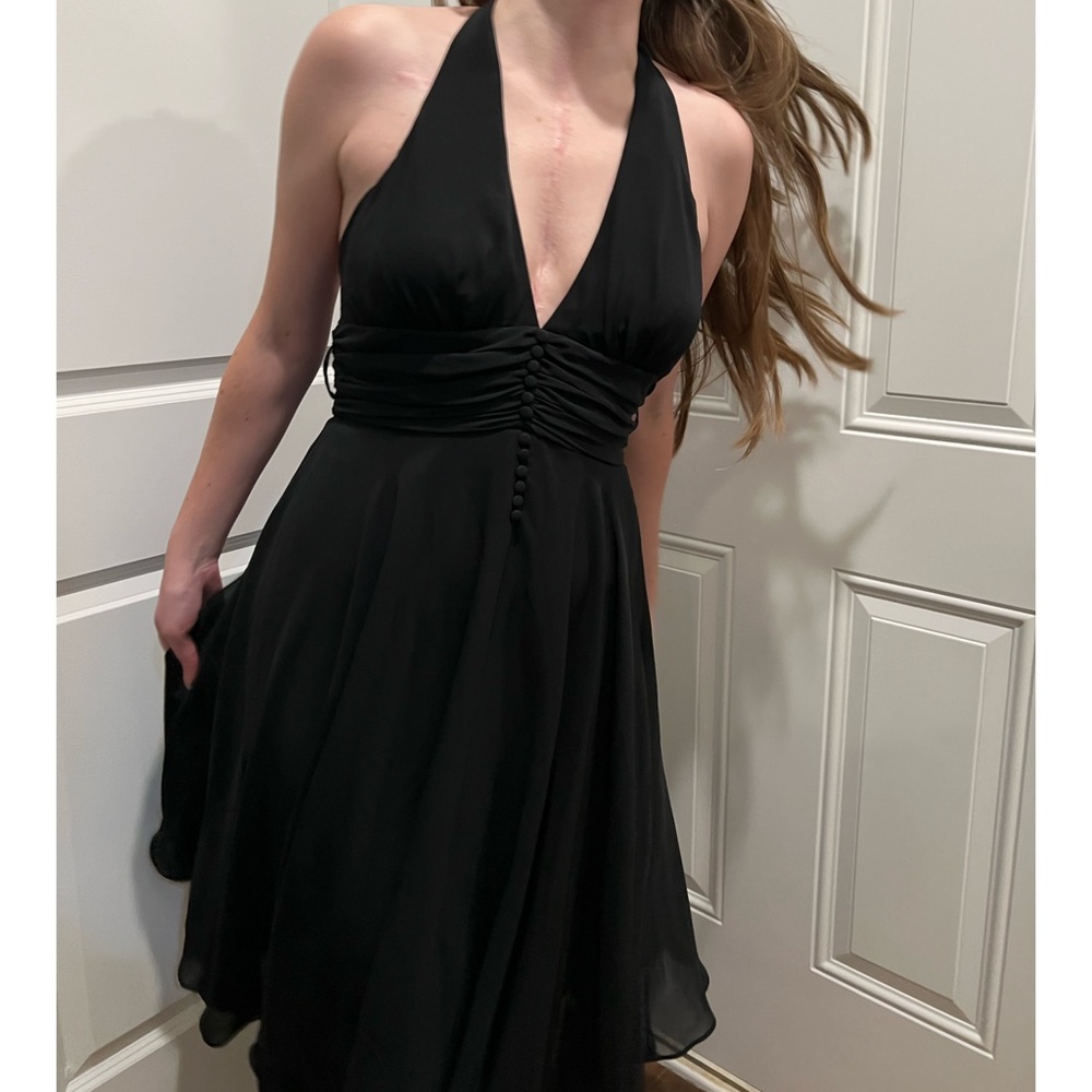 White House Black Market Black Halter Dress with Buttons and Long Ties